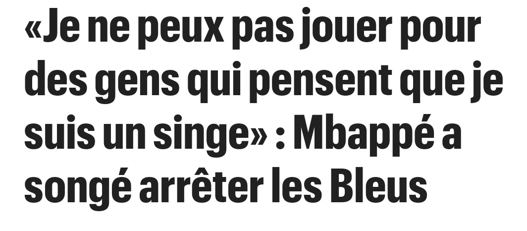Ça venait plus d'un extrême que de l'autre, n'est-ce pas <a href="/KMbappe/">Kylian Mbappé</a> ? 

Le danger est à l'extrême droite. 
Attention au confusionnisme. 

Je comprends qu'il y a la FFF, les sponsors etc... mais à vouloir être consensuel à tout prix, je te conseille de tous les mettre, les penaltys.