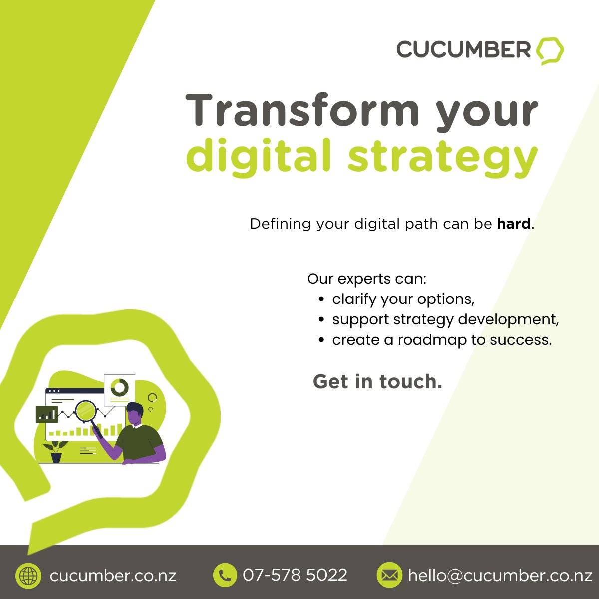 Transform your digital strategy with CUCUMBER.

Short-term engagements or long-term implementation – we’ve got you covered.

#tech #digitaltransformation #techsolutions #techadvice #innovation
