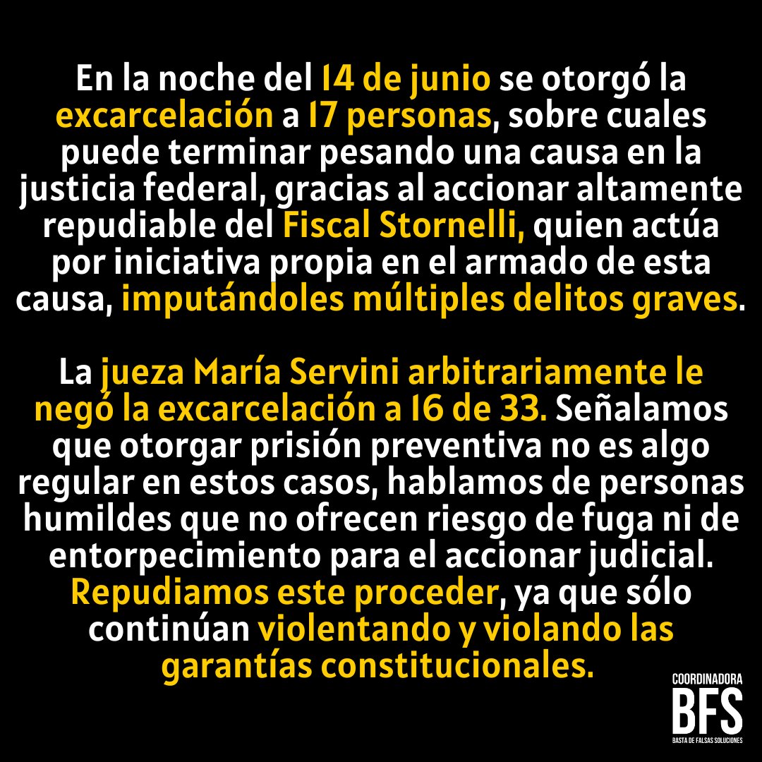 Tierraparavivir's tweet photo. Desde la COORDINADORA PLURINACIONAL BASTA de FALSAS SOLUCIONES informamos sobre la situación de las 16 personas que aún siguen detenidas y pedimos máxima difusión:

Autoconvocatoria: Lunes 17/6 11:30 hs en SERPAJ Piedras 730 CABA
#ElEstadoEsResponsable #LibertadYa https://t.co/uCggxTzYLa