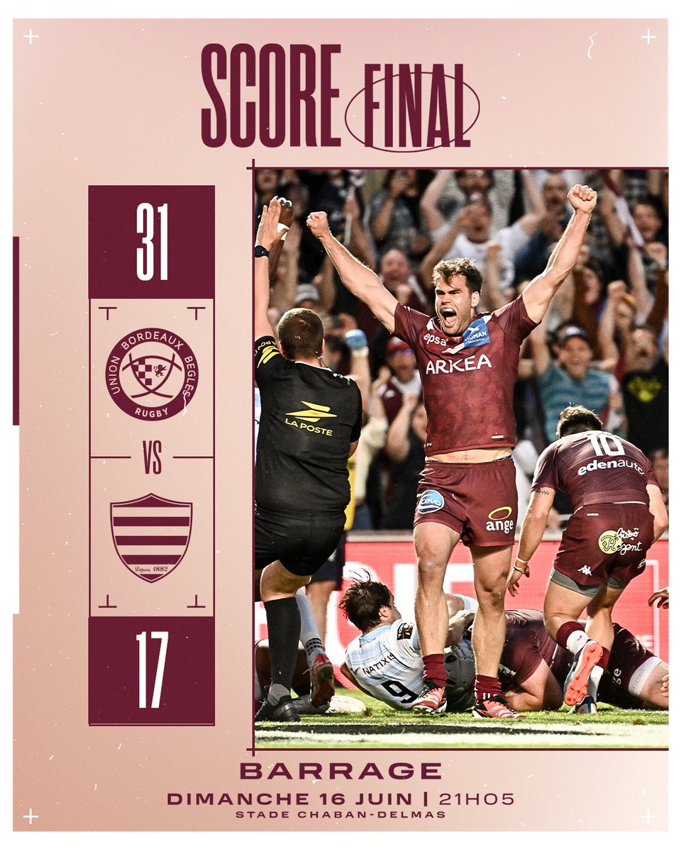 [⏹️] FIN DU MATCH

L'UBB s'impose 31-17 contre le Racing 92 après un match plein et se qualifie pour les demi-finales !

#iloveubb #UBBR92 #BarragesTOP14