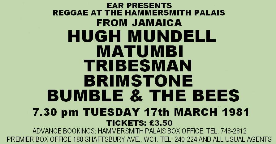HUGH MUNDELL, MATUMBI The Hammersmith Palais 17th March 1981
#HughMundell #Matumbi #HammersmithPalais