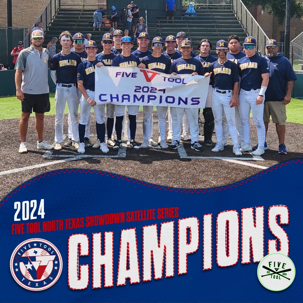 FiveToolTexas's tweet photo. 🏆CHAMPIONS 🏆

Congrats to @recruitmidland Scout 2026 on winning the 16U National Championship of the @FiveTool North Texas Showdown Satellite Series!

#WatchEm https://t.co/dZqBDcivtf