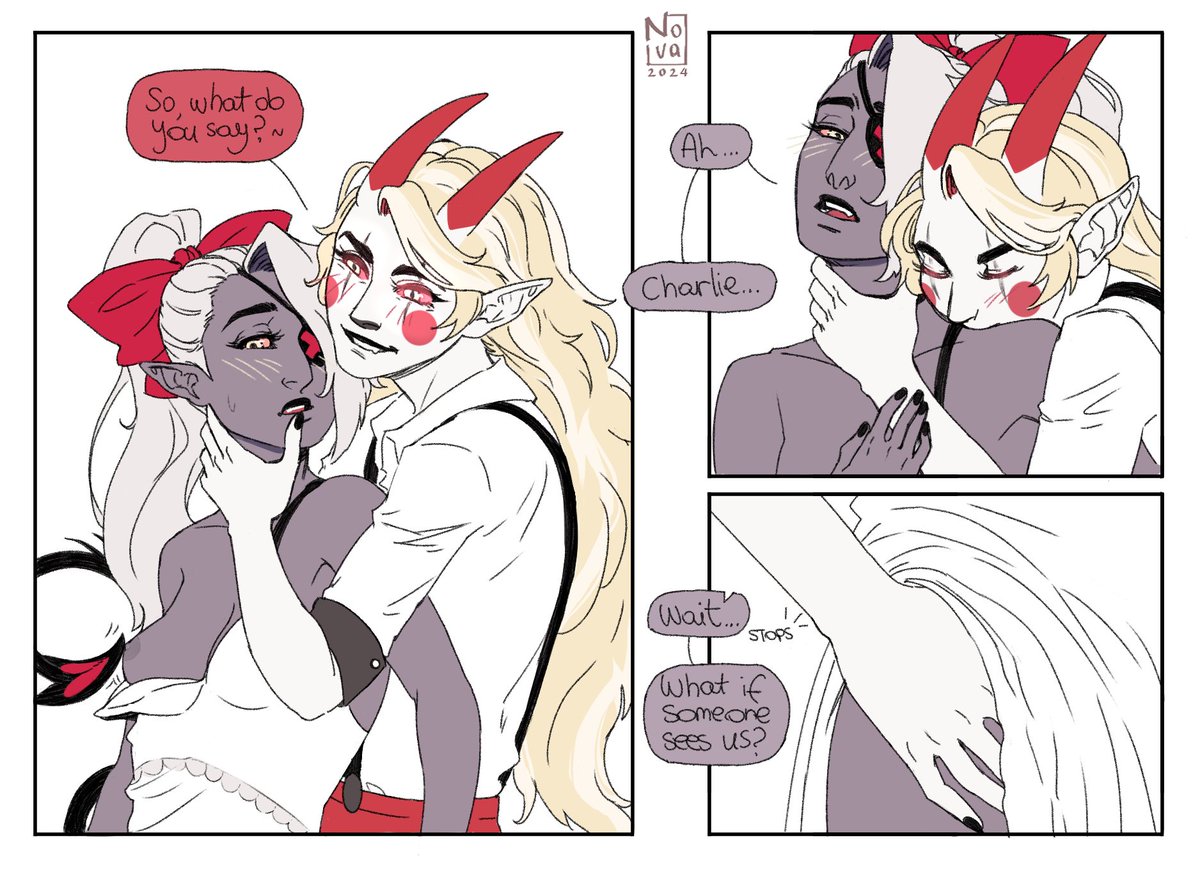 NovaHiME90's tweet photo. #chaggie lil comic part 4/4 (continues in the comments) ❤️💜
Thank you all so much for sticking with me til this point, I really appreciate you!
This is my first time trying some soft #nsfw, hopefully I didn't mess it up 👀 and I hope you like it!
#hazbinhotel #hazbinhotelvaggie https://t.co/XZHL0Ojvg8