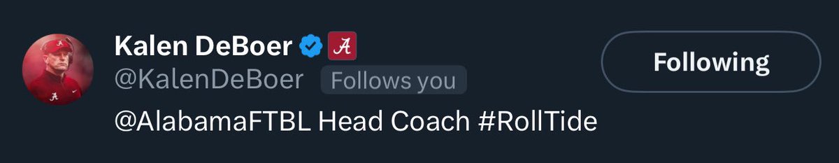 RecruitsBama's tweet image. WOAHHH!!
Appreciate the follow @KalenDeBoer ππ