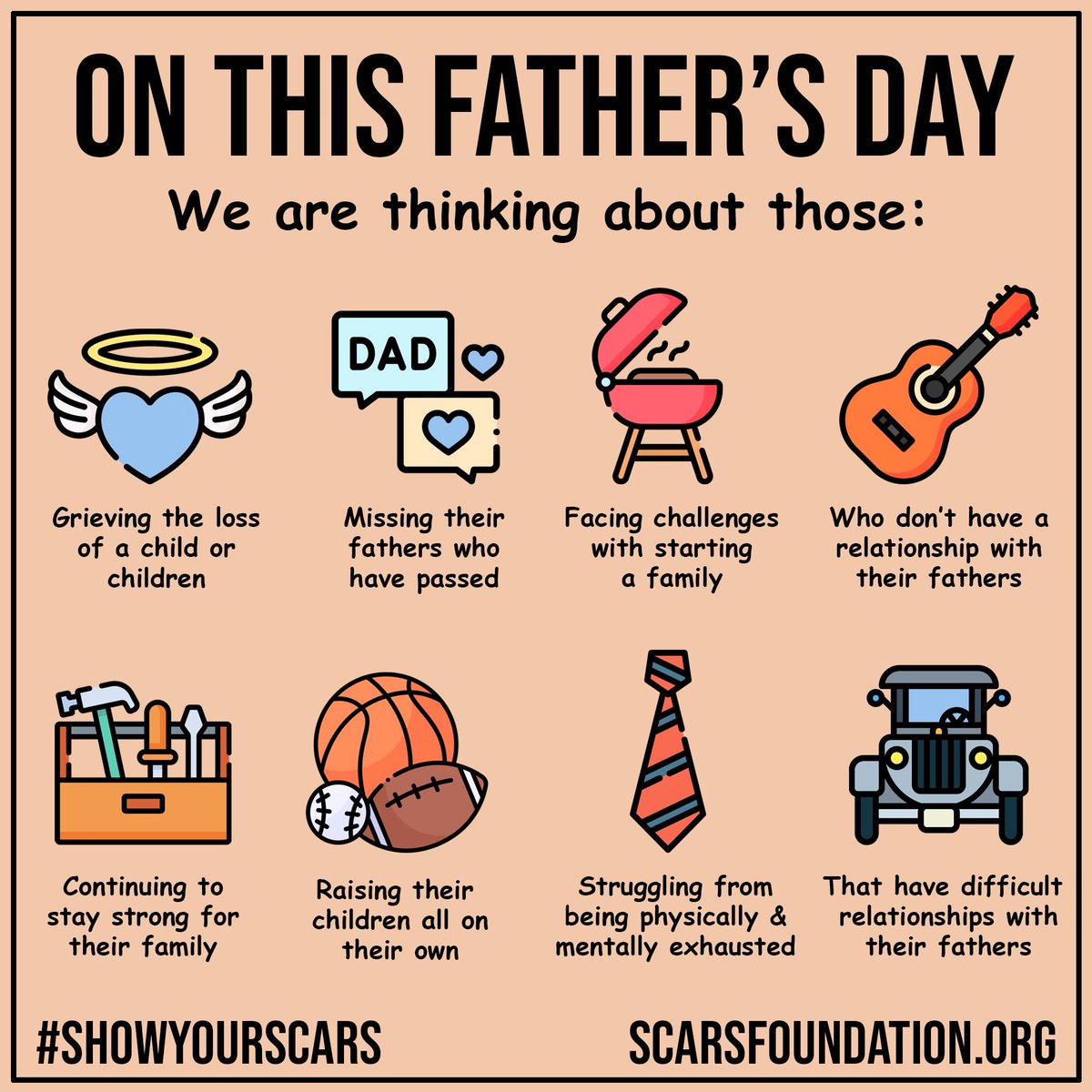 ScarsFoundation's tweet photo. To our Scars Family on this Fatherโs Day ๐ The Scars Foundation
#fathersday #dad #father #thescarsfoundation #scarsfoundation #scarsstrong #showyourscars #mentalhealthawareness #mentalhealth https://t.co/zsI22Jhm35