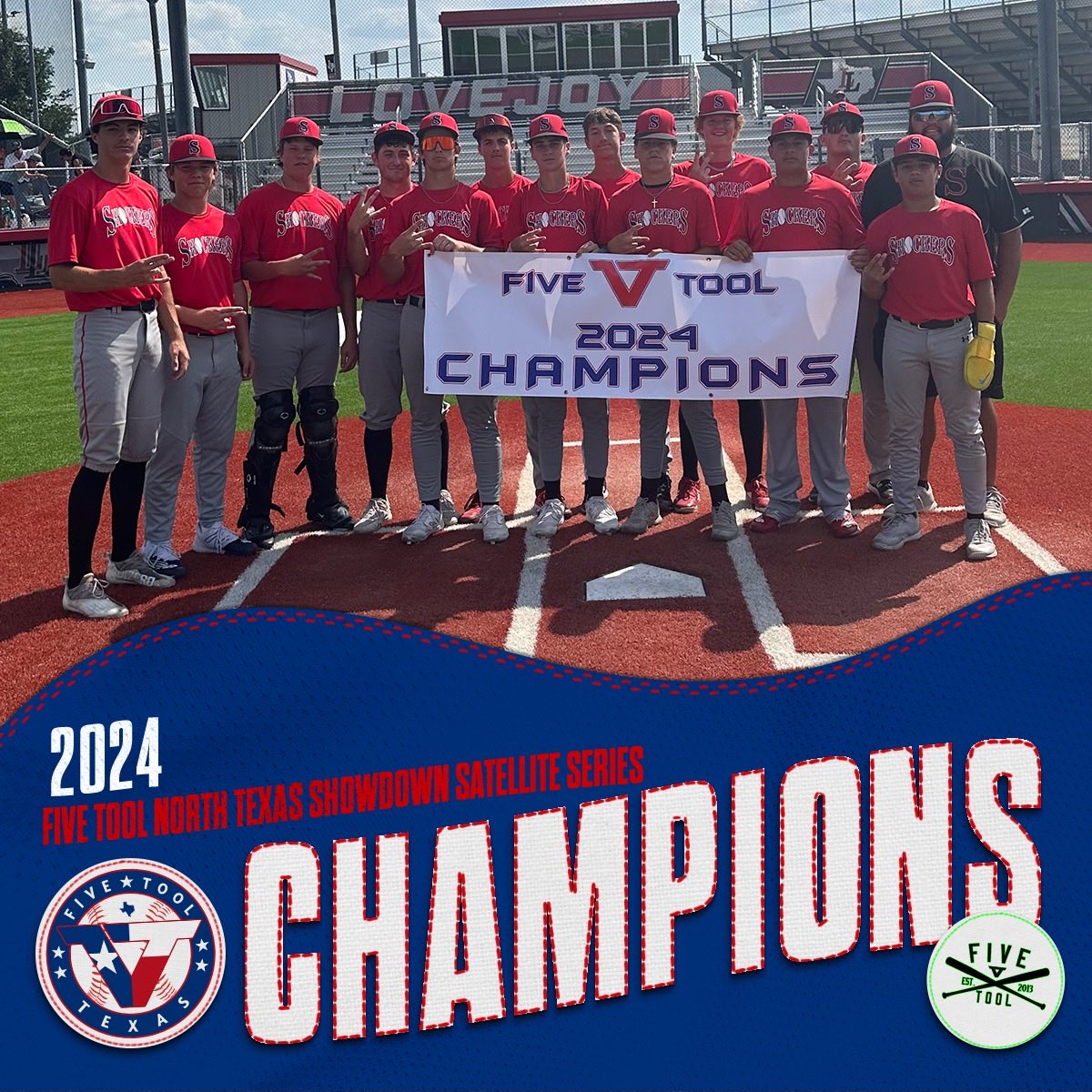 FiveToolTexas's tweet photo. 🏆CHAMPIONS 🏆

Congrats to @SWShockersBSB Red 16 on winning the 16U American Championship of the @FiveTool North Texas Showdown Satellite Series!

#WatchEm https://t.co/jeticzc4e0