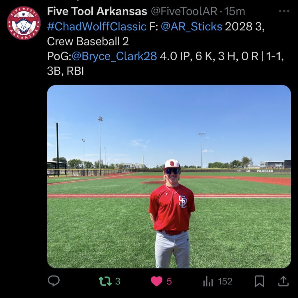 Bryce_Clark28's tweet photo. Had a great week playing in the Chad Wolf Classic 
Batting stats | BA .444 |  RBI’s 3 | BB 2 | SB 1 | SO 0 |
Pitching stats -  |IP 4.0 |  SO 6 | H 3 | BB 2 | R 0 | @AR_Sticks @JRBoling2 @PrepBaseballAR @ShilohSaintsBSB @ShilohSaints https://t.co/RWt07j5duh