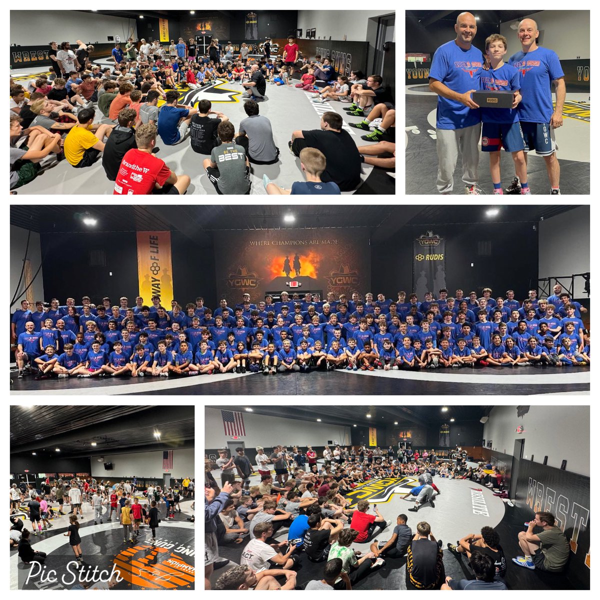 Week 2 - Defense and Scramble camp.  Special thanks to Kaleb Young, Jason Nolf, A.J. Schopp, Cliff Fretwell and John Strittmatter for all their hard work they put into the kids this week.  A big Congratulations to the Rudis Wrestler of the week- Jonathan Toriello! 🇺🇸