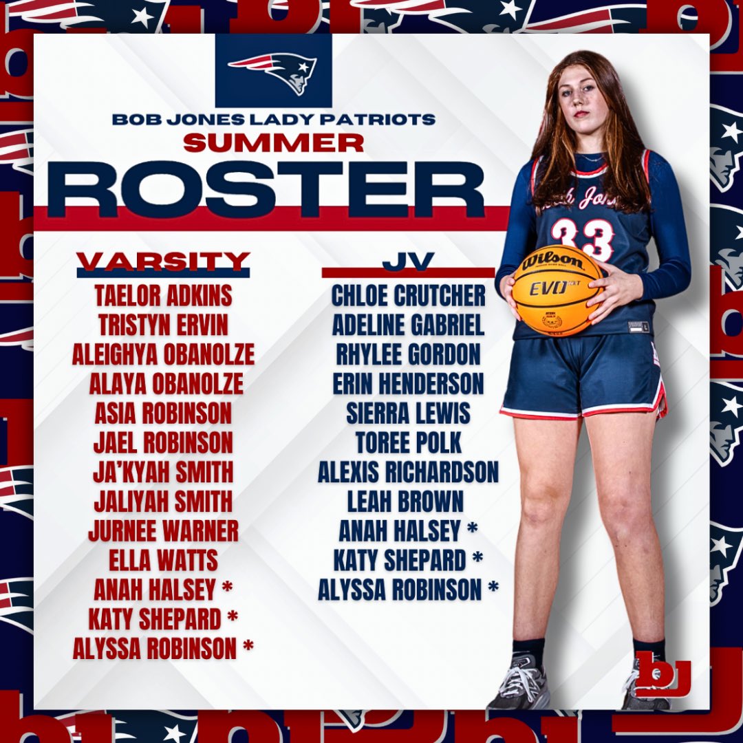 Your 2024 Bob Jones Lady Patriots Summer Roster! 

Let’s work!! 

#BJP