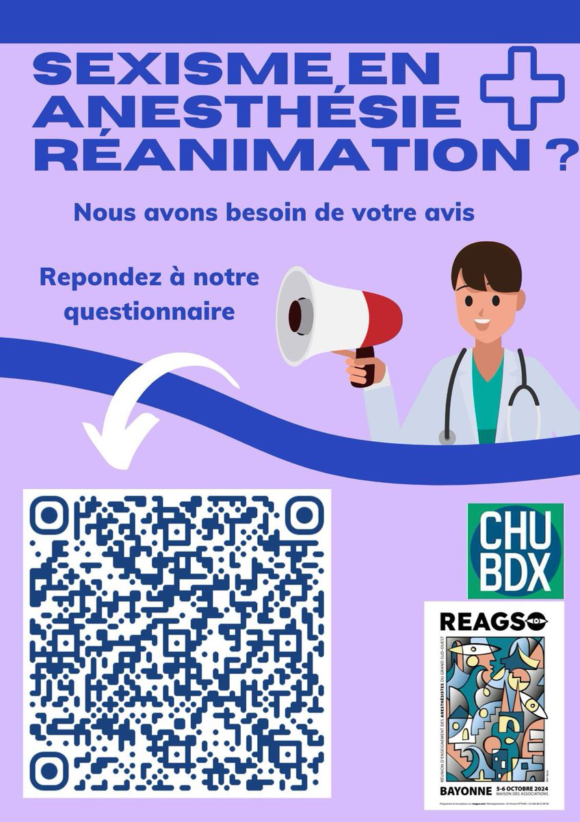 Karine Nouette Gaulain (@knouette) on Twitter photo Congrès #REAGSO, les #DESAR <a href="/CHUBordeaux/">CHU de Bordeaux</a> nous soumettent une enquête sur le ressenti médical 🤩🥼😡😤💪dans les établissements de soins 🏥 de la <a href="/NvelleAquitaine/">Nouvelle-Aquitaine</a> et <a href="/Occitanie/">Région Occitanie</a> En répondant sur le 🔗 , aidez nous à préparer notre #conférence sur #sexisme ⚠️
docs.google.com/forms/d/e/1FAI… Congrès #REAGSO, les #DESAR <a href="/CHUBordeaux/">CHU de Bordeaux</a> nous soumettent une enquête sur le ressenti médical 🤩🥼😡😤💪dans les établissements de soins 🏥 de la <a href="/NvelleAquitaine/">Nouvelle-Aquitaine</a> et <a href="/Occitanie/">Région Occitanie</a> En répondant sur le 🔗 , aidez nous à préparer notre #conférence sur #sexisme ⚠️
docs.google.com/forms/d/e/1FAI…