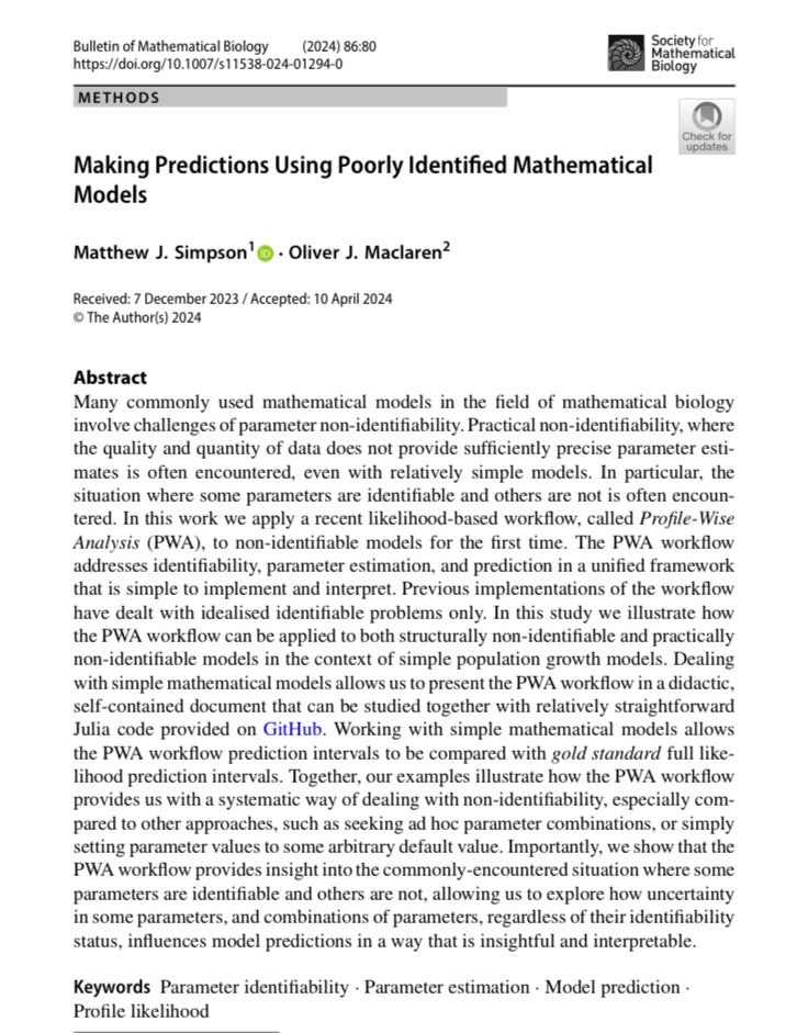 Making Predictions Using Poorly Identified Mathematical Models link.springer.com/article/10.100… with @ProfMJSimpson