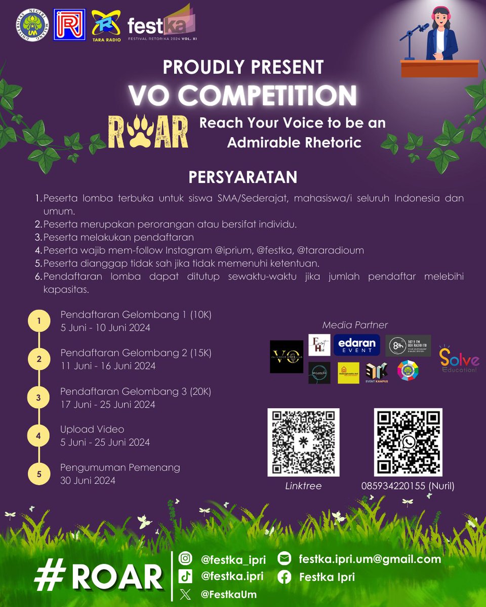 🦁 PENDAFTARAN DIPERPANJANG 🦁
Halo, mate! Siapa nih yang kemarin belum sempet daftar?? Tenang aja, karena gelombang 3 Announcer dan Debate diperpanjang 🙀 Eitss, VO juga sudah pendaftaran gelombang 3 nih! Yuk, segera daftarkan diri kalian🤗