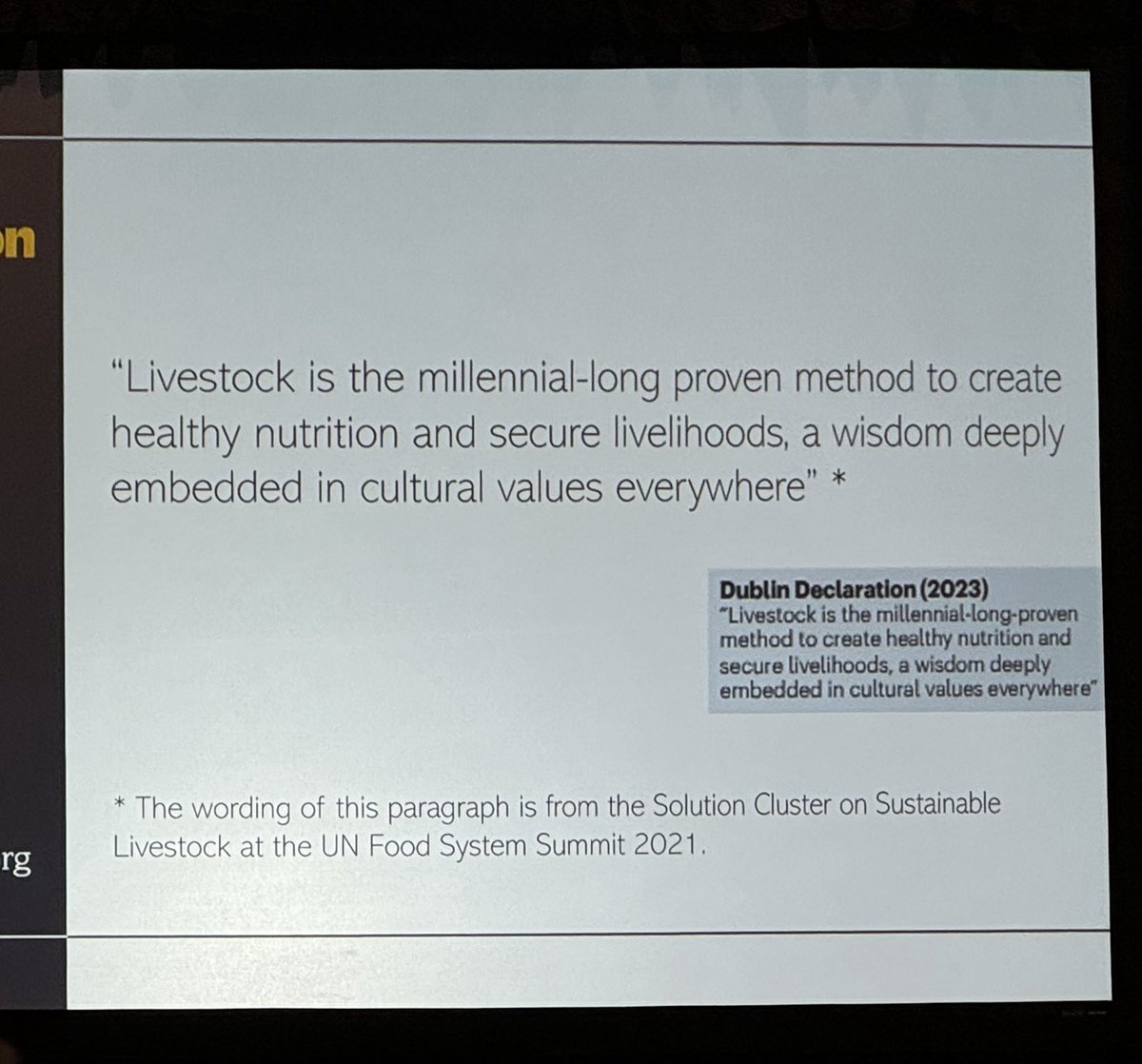 Important statement from the #dublindeclaration about the importance of #animal based #foods.  As stated by Frederic Leroy ⁦<a href="/ADSAorg/">ADSA</a>⁩ opening session