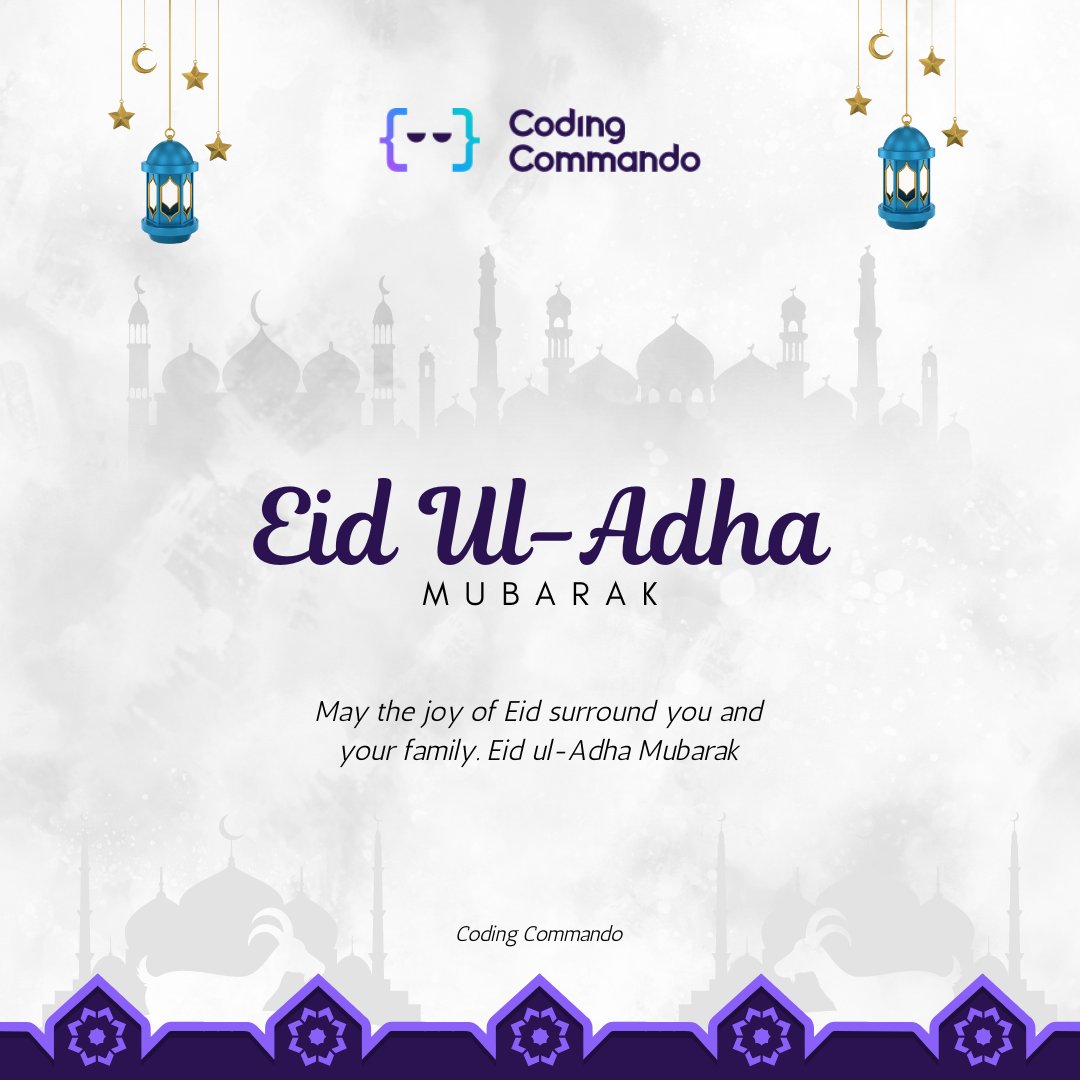 Coding_Commando's tweet image. ✨ Eid-ul-Adha ✨

It is a time for reflection and gratitude 

May your life be filled with both, today and always. May this day bring you endless peace and happiness. Wishing you a joyous and meaningful Bakrid 

#bakrid #codingcommando #codingcommunity