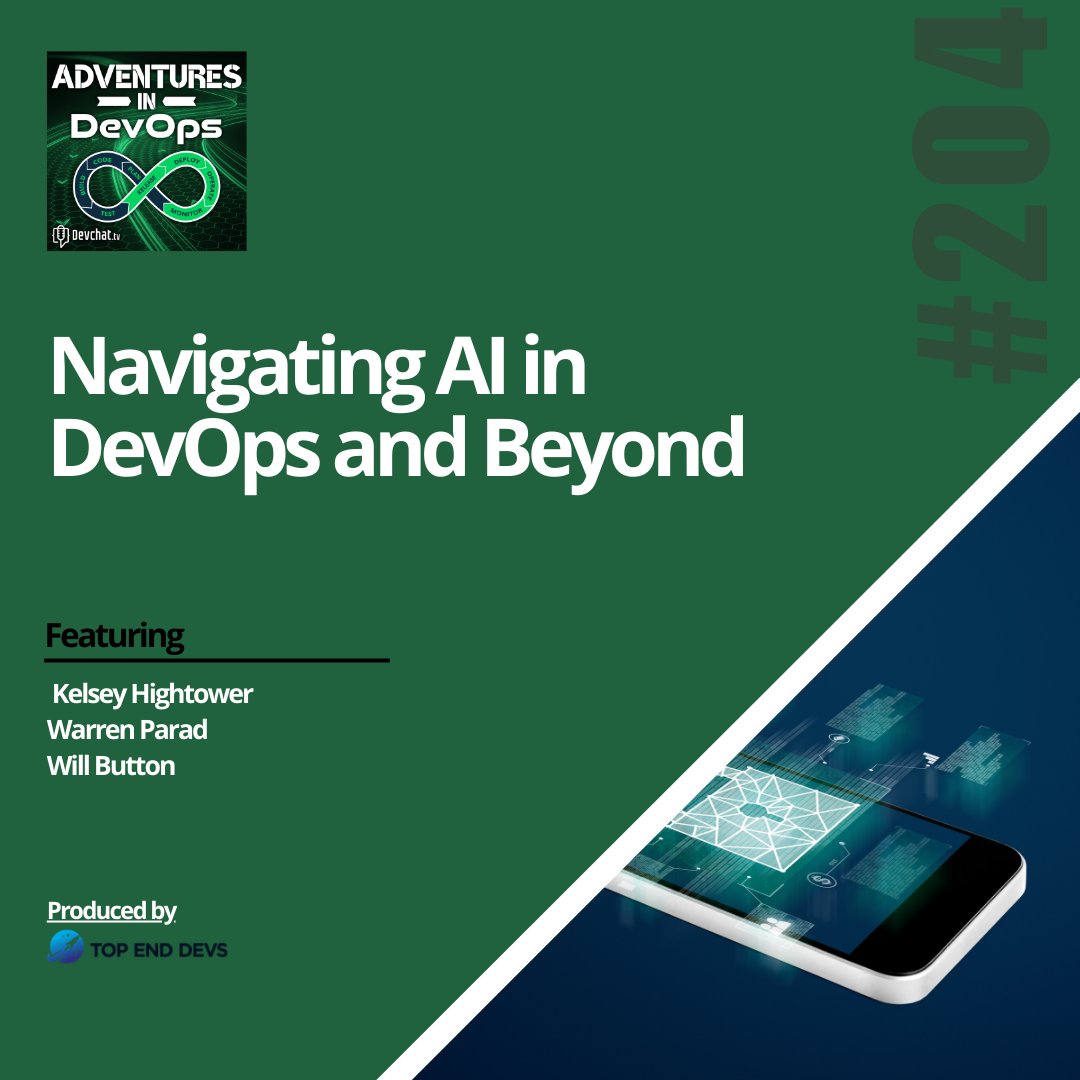 DevOpsPodcast's tweet image. Check out this week&apos;s episode of #AdventuresInDevOps with Kelsey Hightower 

#𝗗𝗲𝘃𝗢𝗽𝘀: Navigating AI in DevOps and Beyond

rfr.bz/tllwvbb