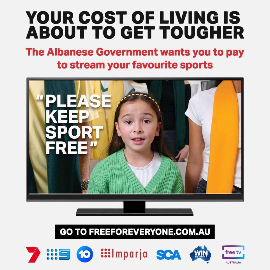 No aerial? No free sport.

If laws aren't updated, you could be forced to buy expensive streaming subscriptions or miss out on seeing our regional stars in action. 

Go to freeforeveryone.com.au to find out more about supporting free sport for all Australians.
