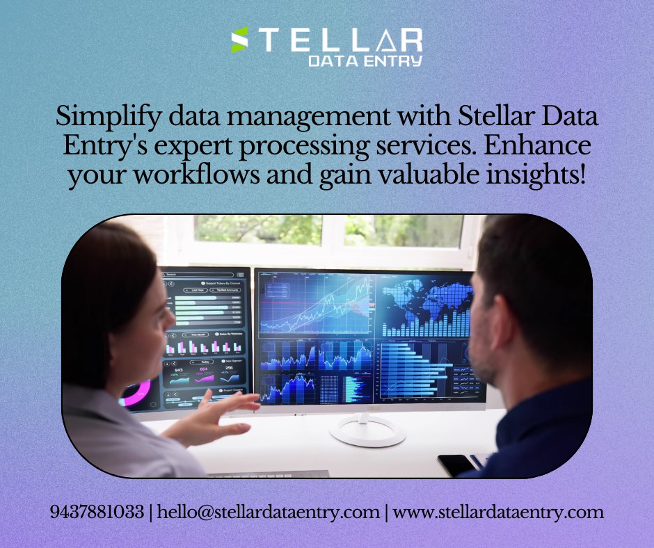 stelardataentry's tweet image. Simplify data management with Stellar Data Entry&apos;s expert processing services. Enhance your workflows and gain valuable insights! 
#DataProcessing #Efficiency #StellarDataEntry

Contact us today
📞 - 9437881033
📧  - hello@stellardataentry.com
🌐  - stellardataentry.com