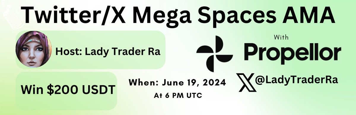 🎙️AMA + $200 Giveaway Alert🎙️

Join me and my awesome co-hosts <a href="/Crypt0Senseii/">CryptoSensei</a>, <a href="/Nyx3Media/">NYX</a>, and our very special guests  @PropellorHQ team!

$200 Giveaway:  TWO community members with the best questions will receive $100 USDT each!   

To qualify for the giveaway:   

✔️ Leave