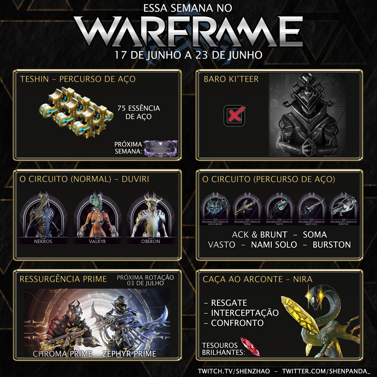 shenpanda_'s tweet photo. Essa semana no #Warframe   

- Att Sombras da Jade chegando no dia 18 de Junho.
- Itens em comemoração ao mês do Orgulho LGBTQIA2S+ à venda na loja do jogo por 1 crédito.
- TennoCon 2024 - 20/Julho!

Boa semana e bom jogo a todos!
@PlayWarframe https://t.co/j9TwhPkGUw