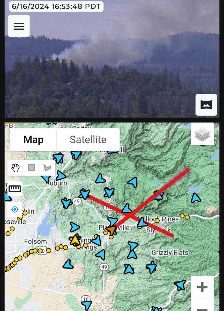 CALFIREAEU's tweet photo. #MurphyFire. Crews are on scene of a vegetation fire at the 5900 block of Mount Murphy Road in Garden Valley. Currently at 3 acres, with a moderate rate of spread. Evacuations are in progress. @GVFPD, @GEOFirePio, @ELDO_Co_Fire, and @ElDoradoSheriff are assisting. https://t.co/dlwIri8oCh
