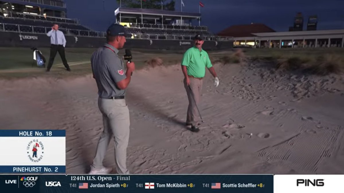 dylan_dethier's tweet photo. OH MY GOD Bryson just fixed Johnson Wagner on live TV. Just hit the winning bunker shot to like a foot. What can't this man do https://t.co/fVydSywmXy