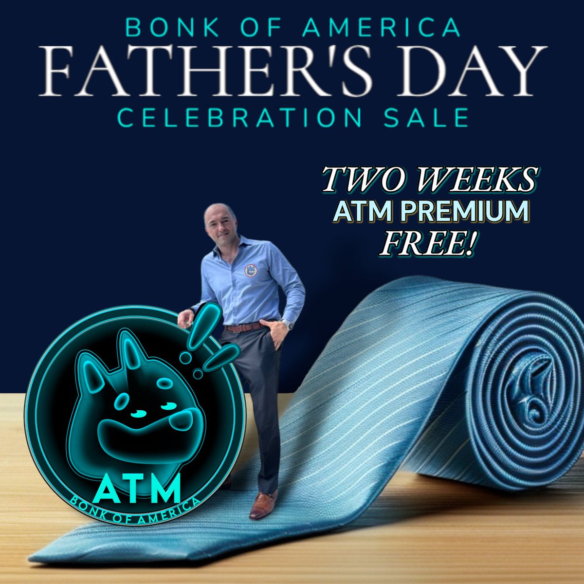 BonkOfA's tweet photo. In celebration of Fatherโs Day, weโre giving away two FREE weeks of ATM Premium (1 SOL value) to all new communities signing up for @ATMRaidBot through Monday.
Tell dad you donโt need to find a job anymore because now you can #GetPaidToRaid by Bonk of America! $BONKFA ๐จ๐ปโ๐ผ๐ผ https://t.co/aRra4VytbD