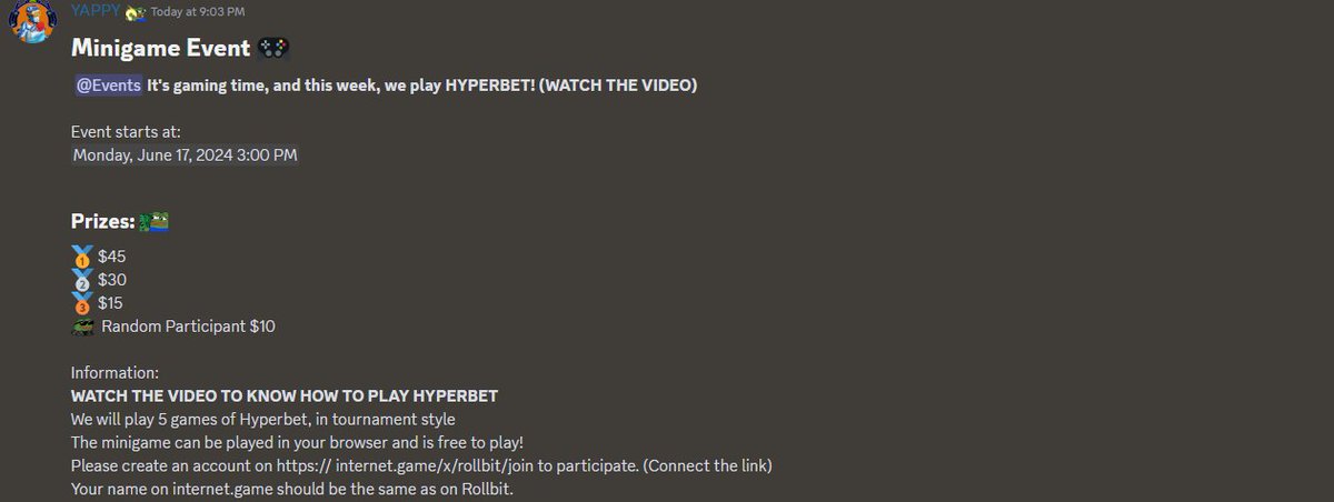 hoidcsgo's tweet image. 🎮MINIGAME EVENT🎮 at @rollbitcom 🤩

Get ready to enjoy some gaming with a chance to win some EZ money.🔥

🏆$100 in prices!🤑
🎙️Hosted by @YappyRB .😋
📅Event starts at 6 PM UTC.

discord.gg/rollbots