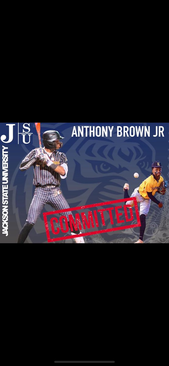 Anthony Brown Jr (@abrownjr1) on Twitter photo I am excited to share that I will continue my academic and baseball career at Jackson State University! This opportunity is an honor and a blessing. Thank you to my parents, coaches and trainers for all of your support and encouragement.
<a href="/GoJSUTigersBSB/">Jackson State Baseball</a> I am excited to share that I will continue my academic and baseball career at Jackson State University! This opportunity is an honor and a blessing. Thank you to my parents, coaches and trainers for all of your support and encouragement.
<a href="/GoJSUTigersBSB/">Jackson State Baseball</a>