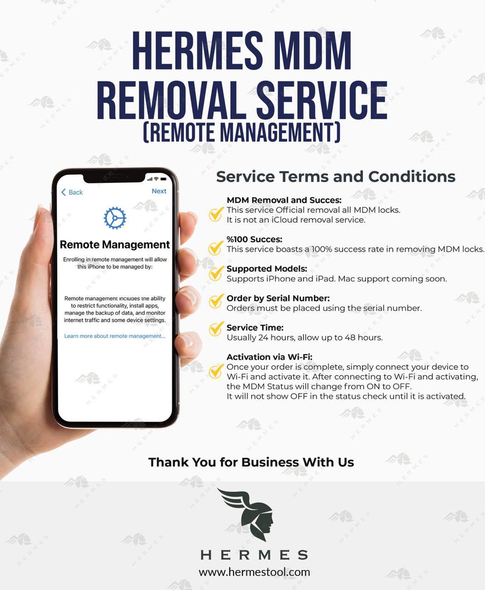 🔔 Exciting News! 🔔

Apple MDM Removal - 100% Success Rate

Our service has started.
Contact a Reseller to purchase.

Thank You,
Hermes Team