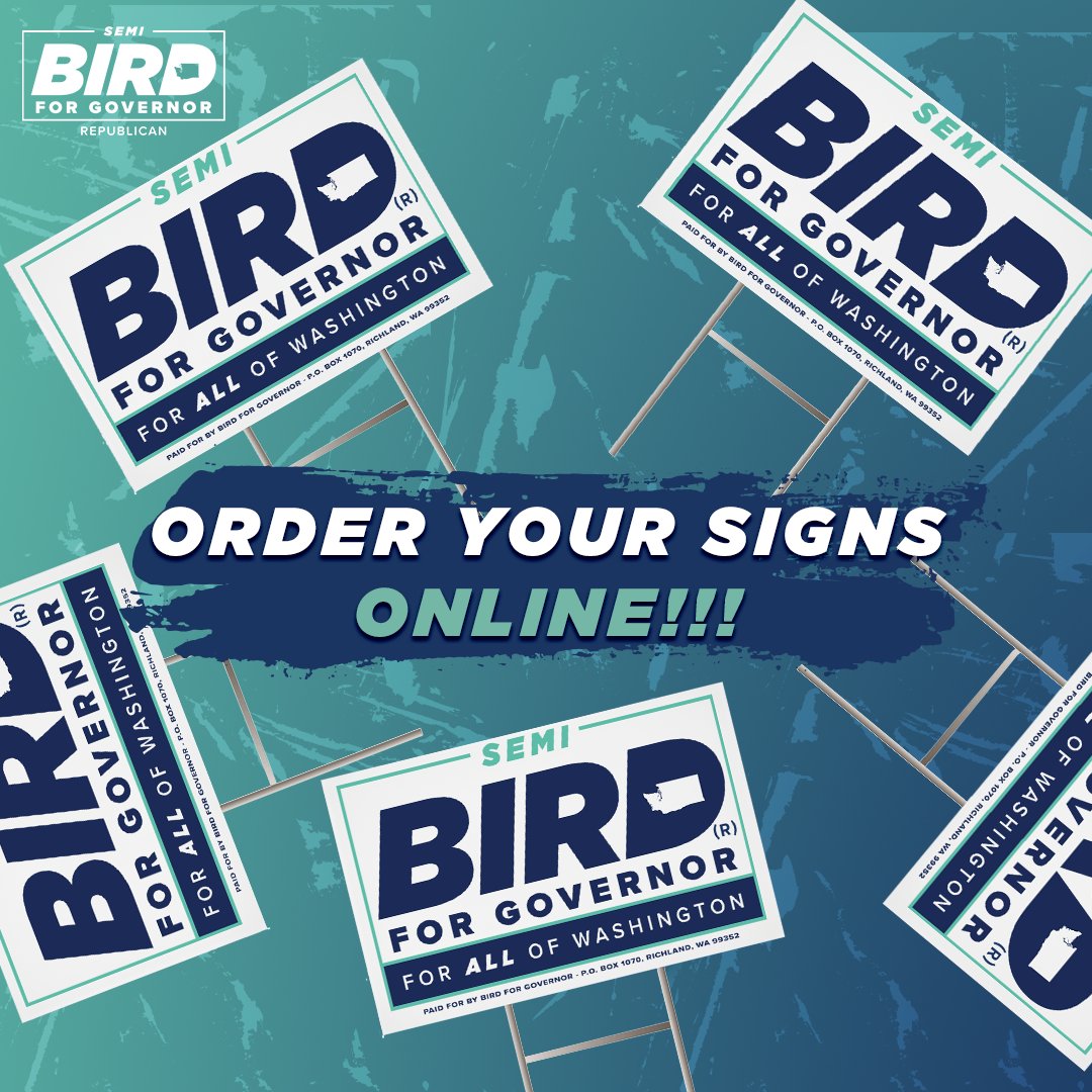 CommonSenseSemi's tweet image. 📢 Get Your Yard Signs Now! 🪧

Support Semi Bird for Governor by proudly displaying a yard sign! You can easily order your signs online at birdforgovernor.com/merch . Show your support for a better Washington today!

🗳️ #BirdForGovernor #Washington #YardSigns #VoteBird