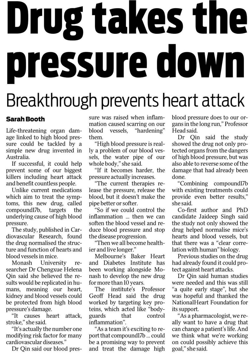 Baker Institute (@bakerresearchau) on Twitter photo Great to work with colleagues <a href="/MIPS_Australia/">Monash Institute of Pharmaceutical Sciences</a> on a potential new #therapy for #organdamage caused by #highbloodpressure. They led this study into a small-molecule – shown to protect against heart attack – and how it might also protect against hypertension-induced end-organ damage Great to work with colleagues <a href="/MIPS_Australia/">Monash Institute of Pharmaceutical Sciences</a> on a potential new #therapy for #organdamage caused by #highbloodpressure. They led this study into a small-molecule – shown to protect against heart attack – and how it might also protect against hypertension-induced end-organ damage
