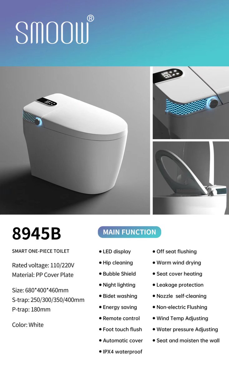 SmoowAria's tweet image. Smart toilet
No.8945B👏
WhatsApp / Wechat :+8617819476667

#toiletfactory #smarttoilet #smarttoilets