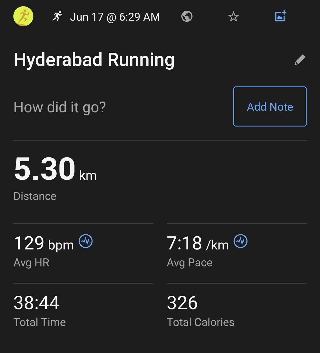 databaaj's tweet photo. #MondayRecoveryRun of 5 Kms after #WeekendLSD of 22 Kms.
AHR target: < 132 achieved: 129
Covered 216 Kms/350 Kms June 2024 monthly mileage target.
#Pledge24 #ARStats2024 #RunningTwitter https://t.co/yBd8iRz1tV