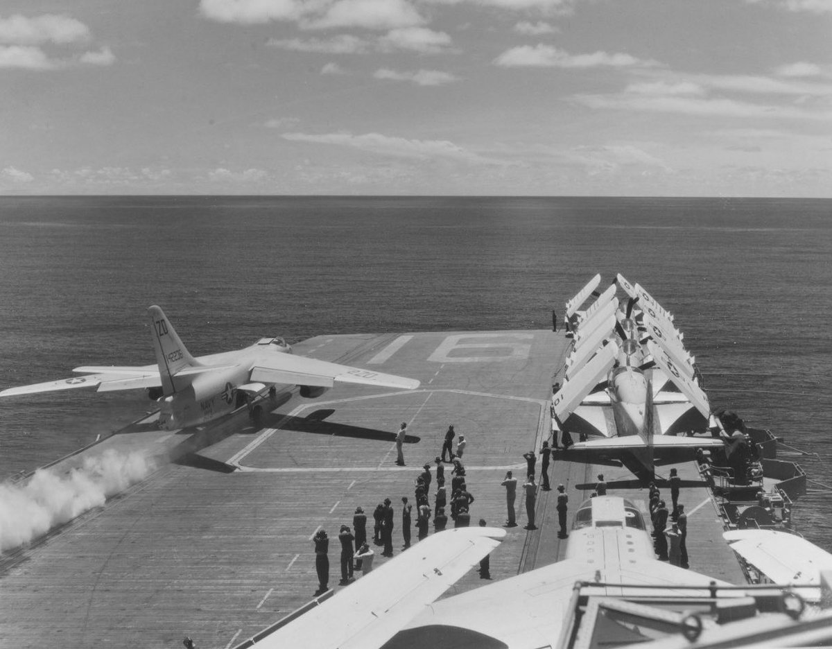 Boneyardsafari's tweet photo. How about some Sunday night Whale action.. Here is a Douglas A3D Skywarrior of VAH-8, from USS Lexington CVA-16 launching off the port steam cat on 17 August 1958. #usslexington #cv16 #cva16 #a3d #skywarrior #vah8 #flynavy #aviationsafari #aviationpreservation #boneyardsafari https://t.co/TWH1h3HbNE