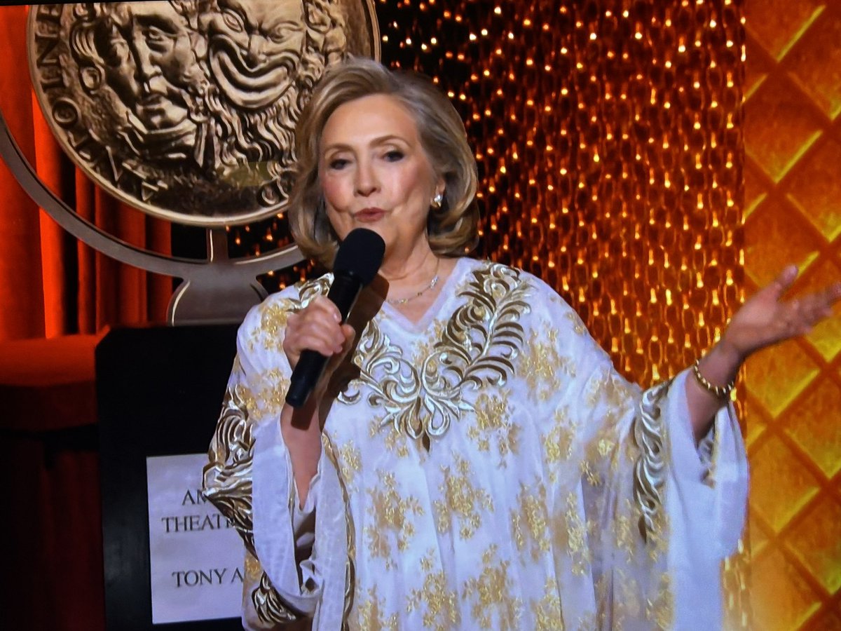 dancindanonfilm's tweet photo. Hillary Clinton said “It is Pride Month and I’m presenting on the #TonyAwards, I shall wear a fabulous caftan!” and GOOD. FOR. HER. https://t.co/2Rpc6K2bAK