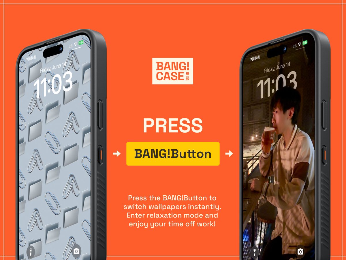 BitmoLab's tweet photo. 💊Your Daily Dose of BANGspiration💊
😎 Show off your Style after work! 😎
Press the BANG!BUTTON to switch the wallpaper.
#BANGCASE #Wallpaper #iOS18 #BitmoLab https://t.co/lWRcEbQCHa