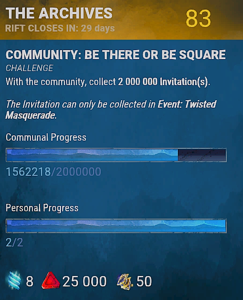 Wispurx's tweet photo. They really need to lower the requirements for the other community challenges. The 2nd level of the event tome is very close and we're still on the first challenge. I know they always help us out and adjust it but it always worries me anyway lol. https://t.co/jRphuP2YRB