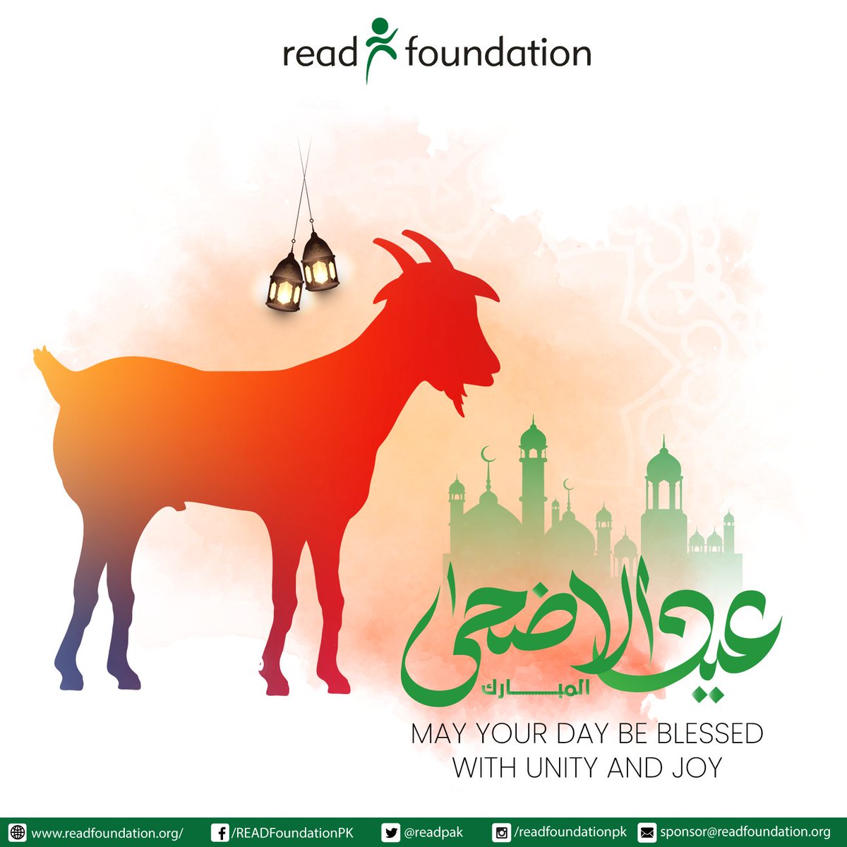READPak's tweet photo. Eid-ul-Adha Mubarak!
May your sacrifices be rewarded and your prayers be answered. Wishing you all a joyous and blessed celebration.
Have a blessed Eid.
#READFoundation #EidulAdha2024 #eidmubarak https://t.co/pxLJXtYCyB