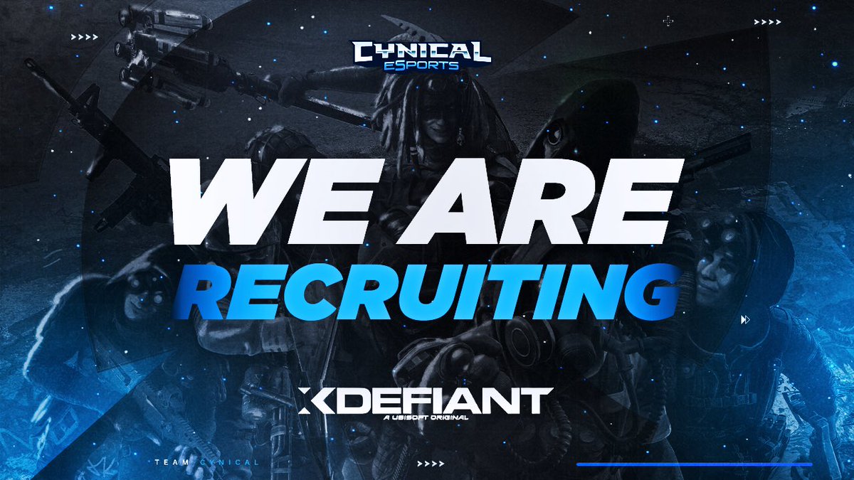 Cynical_Esp's tweet photo. With all the hype around this new game it only feels right to put together a new team!

If you’d like to try out for the official Cynical XDefiant team then feel free to send a DM letting us know!! 
#WeBleedBlue #CynicalPride https://t.co/58eCSHcsUV