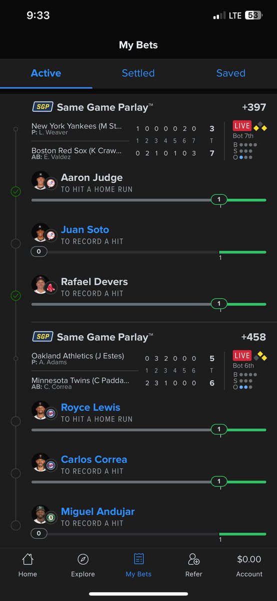 AlexHaines528's tweet photo. My favorite @FDSportsbook scam tactic is not registering winning legs of parlays so they don’t have to offer a cash out. Crazy how quick they got graded once the games ended tho🤔 https://t.co/WaRsv3G7SA