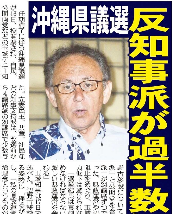 沖縄県議選が１６日、投開票されました
玉城デニー知事を支持しない自民、公明両党などが２８議席を獲得し、立憲民主、共産、社民などの支持派は少数与党に転落しました
中国の脅威に沖縄県民も目覚めたのでしょうか
zakzak.co.jp/article/202406…
#沖縄県議選 #反知事派が過半数 #中国の脅威
