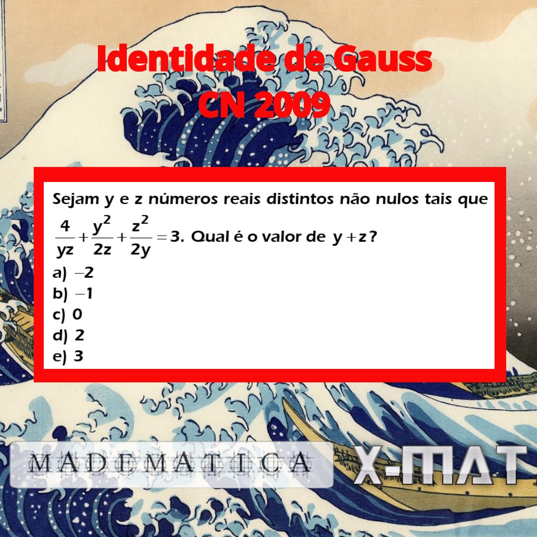 rocmadeira's tweet image. Questão muito bonita de fatoração da prova do CN 2009. Essa questão e diversas outras similares estão no artigo sobre Identidades de Gauss disponível em madematica.blogspot.com e madematica.mat.br.
#madematica #xmat #colegionaval