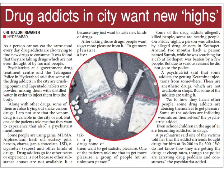 RevanthCh_'s tweet image. •#Drugaddicts are wanting to try new  drugs in #Hyderabad. It&apos;s because want to experience new pleasure but not because of #drugs are unavailable.
•Addicts are not only beating others to get pleasure, they are cutting and self-harm is also reporting in #hospitals.