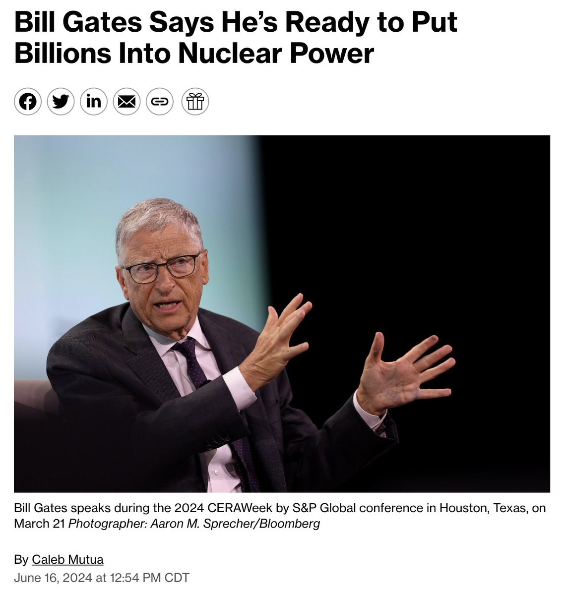Bill Gates ready to invest billions in a next generation nuclear power plant in Wyoming
