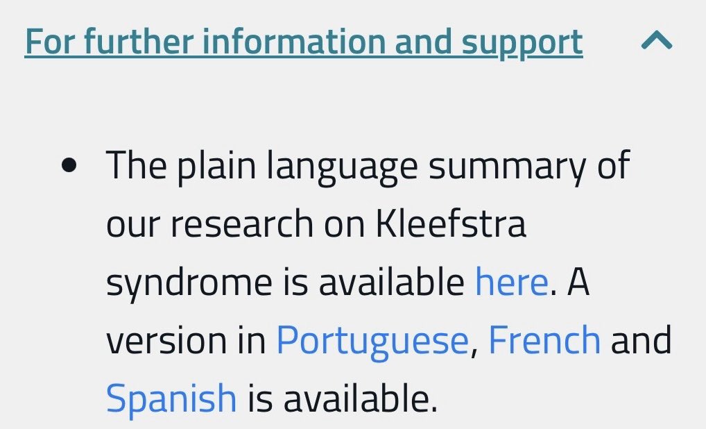 Plain Language Summaries of our team’s research on speech, language &amp; cognition in 103 individuals with #KleefstraSyndrome are now available in English, Portuguese, French and Spanish via our website geneticsofspeech.org.au/genes/other-co…

Summary proformas courtesy of <a href="/lottiegasp/">Lottie Gasparini @lottiegasp.bsky.social</a> &amp; team