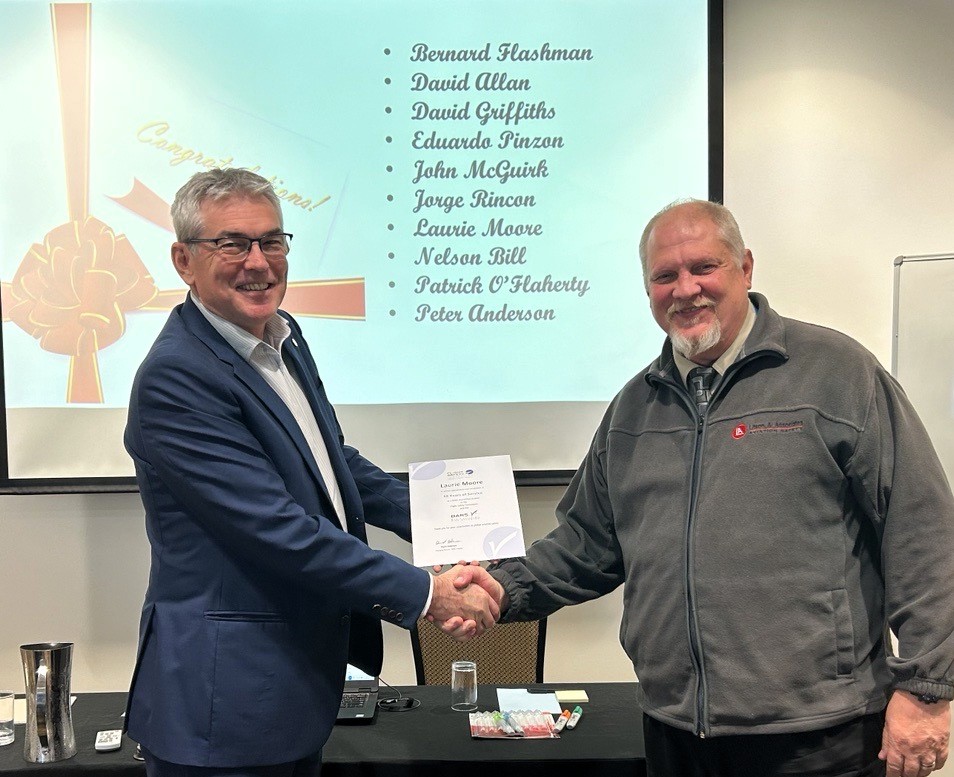 fsfBARS's tweet photo. At TAC31 we acknowledged BARS Registered Auditors for 10 years of service within the Program.

Bernard Flashman
David Allan
David Griffiths
Eduardo Pinzon
John McGuirk
Jorge Rincon
Laurie Moore
Nelson Bill
Patrick O’Flaherty
Peter Anderson

In Pic: Lauire Moore and David Anderson https://t.co/ekWWQhyrGt