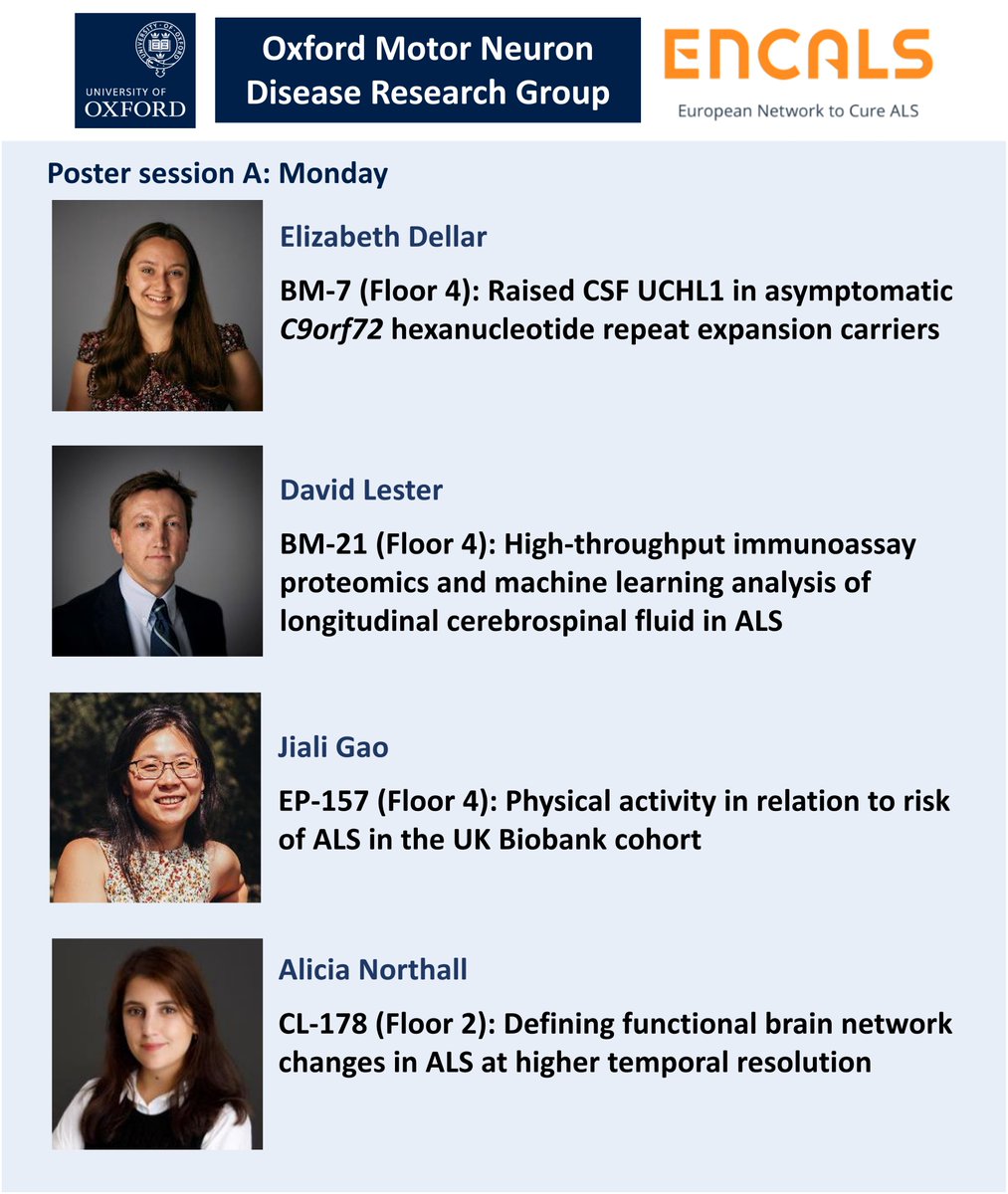 MNDOxford's tweet photo. We are excited to be here in Stockholm for #ENCALS2024! Come and check out our posters later today - see below for our presenters and poster numbers #MND #ALS https://t.co/P8Eez6LuX4