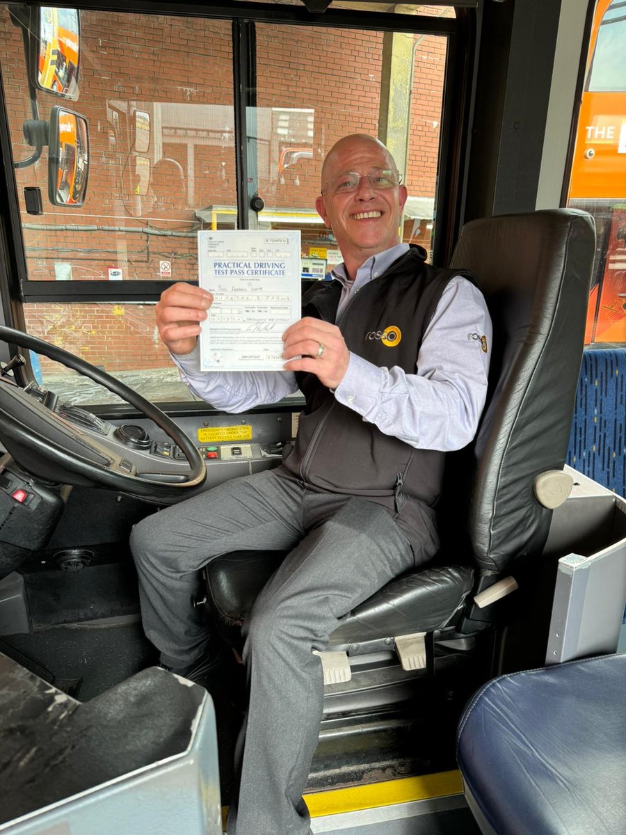 🥳Big congratulations to Paul who has recently passed his practical driving test!🙌He will be joining the family at <a href="/Rossobus/">Rosso</a>. A huge thank you to his instructor, Dave for getting him to this point. Make sure you keep a look out for Paul driving your bus soon!🎉