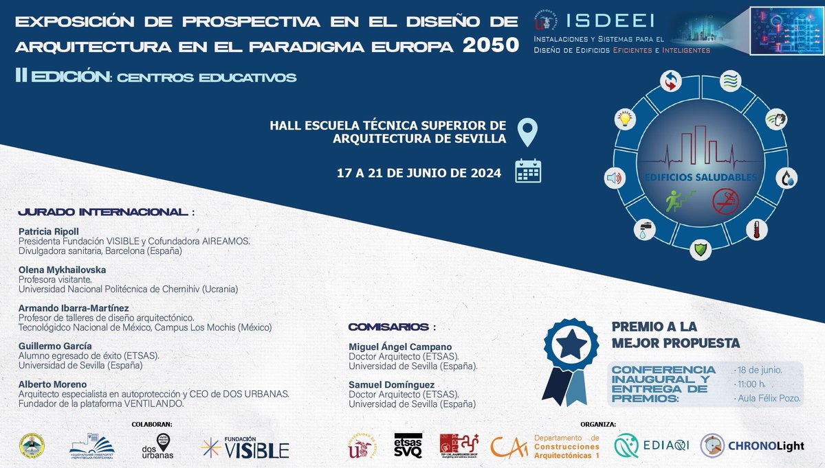 🗣 VOTACIÓN ONLINE

Ayúdanos con el GANADOR del premio al "más votado en redes" de la

🟢 EXPOSICIÓN DE PROSPECTIVA EN EL DISEÑO DE ARQUITECTURA EN EL PARADIGMA EUROPA 2050
II edición: Centros Educativos

Organizado por:

✅ <a href="/ediaqi_project/">EDIAQI EU</a> y CHRONOLight
✅ La asignatura ISDEEI