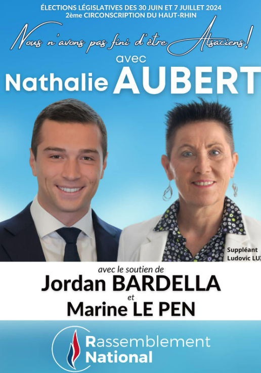 Tristan_Brtloot's tweet photo. Nathalie Aubert, candidate RN dans le Haut-Rhin, conseillère régionale Grand Est
"Nous n'avons pas fini d'être Alsaciens" https://t.co/hx76dkTXIq